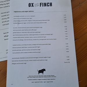 Vegetarian & vegan menu (December 2022) at Ox and Finch in Glasgow