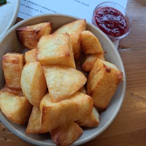 Roast potatoes with smoked cranberry ketchup at Ox and Finch in Glasgow