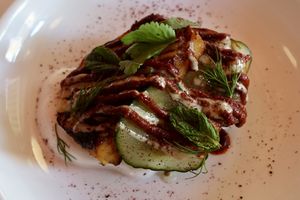 Confit swede, apricot harissa, yoghurt, and sumach  at Ox and Finch in Glasgow