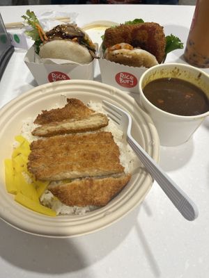 Shiitake mushroom riceburger,  spicy vegan katsu rice burger and vegan katsu curry  at Rice Burg in Wellesley