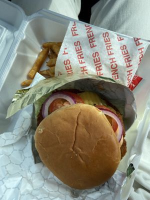 Chicken sandwich and fries. Their fries are also AMAZING!!! So well seasoned   at The Beet Box in Oklahoma City