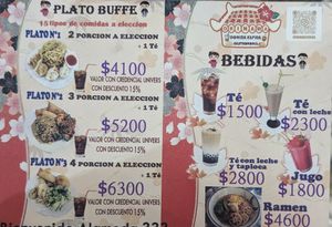 Three options (Plato No. 2 is way more than enough to eat even if you're really hungry) at Okinawa Comida Rapida in Santiago