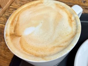 Pistachio latte (a fall special) made w/soy milk  at Caffè Nero in Somerville