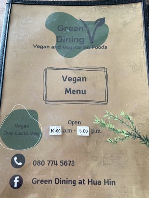 Menu with number and opening hours   at Green Dining in Hua Hin