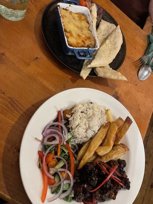 Vegan lasagne and garlic bread, and salt and pepper tofu   at Bunch of Grapes in Newcastle Emlyn
