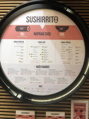 The menu in Serby!  at Sushirrito in Belgrade