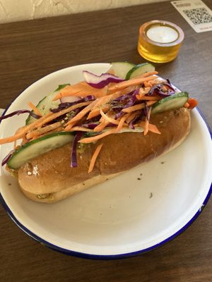 Vegan ‘hot dog'  at Hummus Kimchi in Yerevan