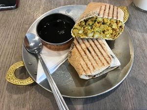 Vegan chicken Chana wrap at Remedy Cafe - South Side in Edmonton