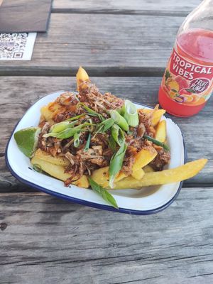 Jackfruit loaded fries at Stockport Produce Hall in Manchester