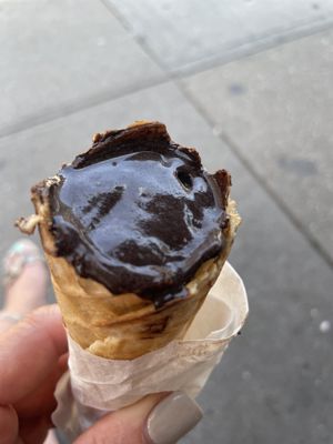 My dark chocolate almost gone! Absolutely delish. $8.50 pricey but worth it   at Gelateria Gentile - West Village in New York City