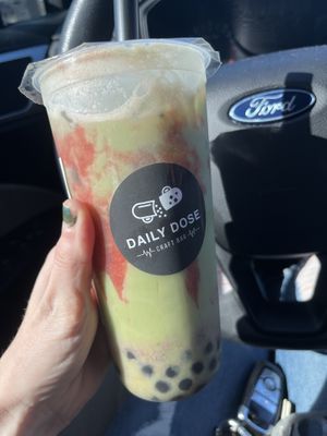 Red dragon- matcha with strawberry purée. I chose soy milk. Delicious   at Daily Dose Craft Bar in Jacksonville