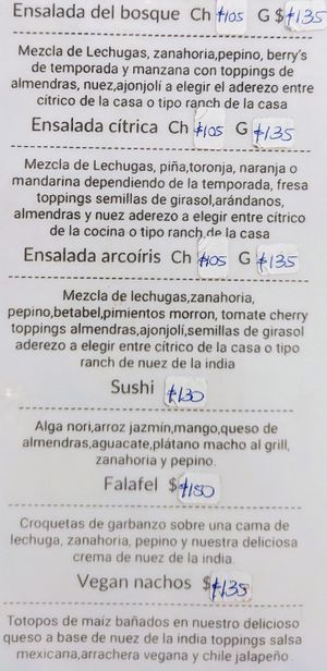 Menu 1 of 4, April 2023 at L'ol-lin Vegan in Guadalajara