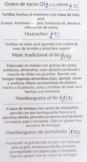 Menu 2 of 4, April 2023 at L'ol-lin Vegan in Guadalajara