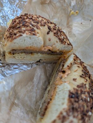 Plant Pete on onion garlic bagel at Pete's Bagels in St Petersburg