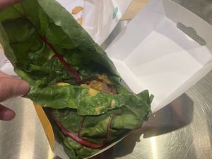 Unraveling the … Double chz burger w added mushroom bac’n  roasted jalapeño and sub Swiss chard wrap  at PLNT Burger in Boston