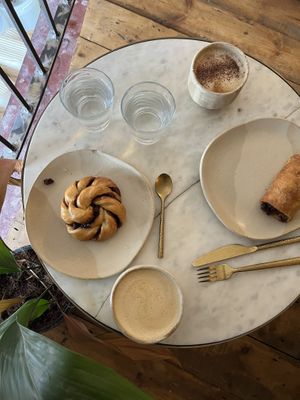 Cinnamon bun & mushroom sausage roll   at Beaten by a Whisker in London