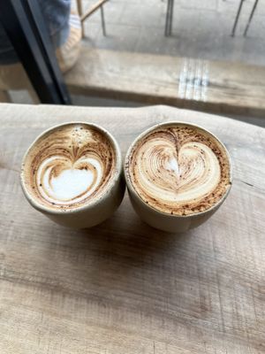 Pea milk cappucinos  at Beaten by a Whisker in London