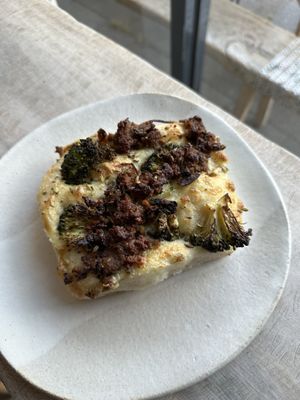 Sausage and broccoli focacciaa  at Beaten by a Whisker in London