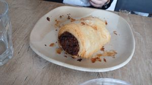 Sausage roll (portion was bigger than this, several bites had been taken before I remembered to take a picture!) at Beaten by a Whisker in London