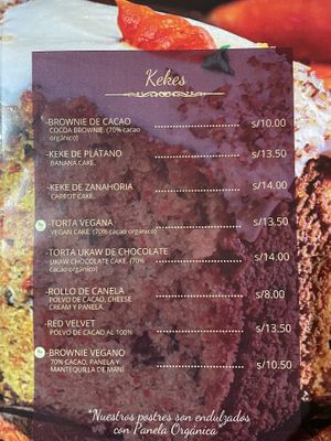 Menú  at UKAW Chocolate in Miraflores