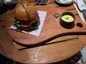 Vegan burger (normally it also comes with fries) at UKAW Chocolate in Miraflores