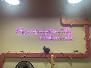 “Do more of what makes you happy…without harming others.” Super cute dinning area.  at Pali Pali Alameda in Mexico City