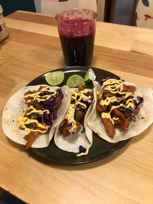 Ensenada tacos and beet drink. Delicious  at Pali Pali Alameda in Mexico City