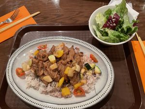 Grilled soy meat rice plate at T's Restaurant in Tokyo