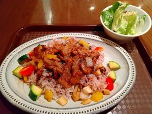 Grilled Soy Meat Plate with Colorful Vegetables at T's Restaurant in Tokyo