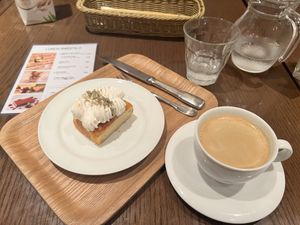 Lemon cake and coffee  at T's Restaurant in Tokyo