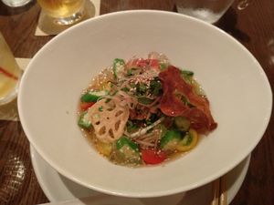 Cold yuzu shouyu pasta at T's Restaurant in Tokyo