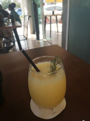 Ginger orange juice at Coral Vegan Pizza in Playa Del Carmen