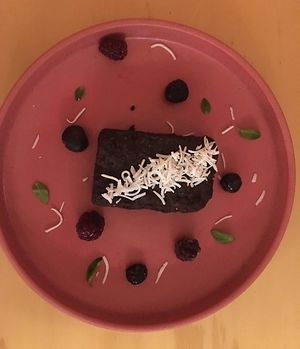 Brownie--not too sweet, nicely creamy.  at Coral Vegan Pizza in Playa Del Carmen