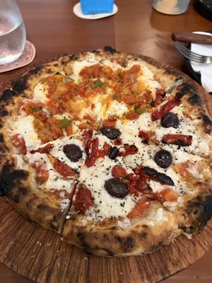 Half and half pie, so filling and tastes great   at Coral Vegan Pizza in Playa Del Carmen