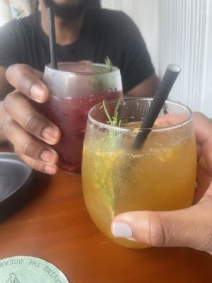 passion lemonade and mixed berry  at Coral Vegan Pizza in Playa Del Carmen