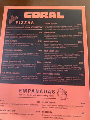 Menu  at Coral Vegan Pizza in Playa Del Carmen