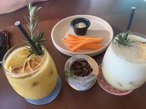 Delish fruit drinks  at Coral Vegan Pizza in Playa Del Carmen