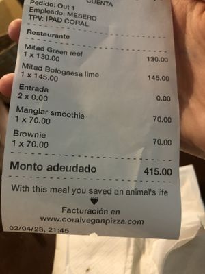   at Coral Vegan Pizza in Playa Del Carmen