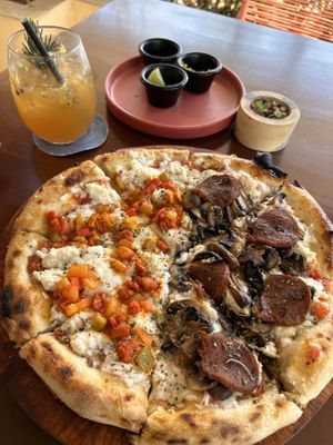 Half Tulum half Bolognesa Lime  at Coral Vegan Pizza in Playa Del Carmen