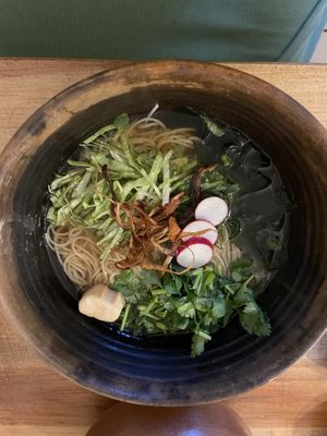 Koriander noodle soup  at Viriditas Cocina Vegana in Oaxaca