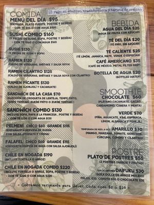 Menu October 2024 at Viriditas Cocina Vegana in Oaxaca