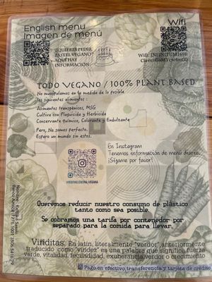 Menu October 2024 at Viriditas Cocina Vegana in Oaxaca