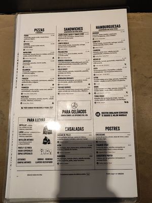 Menu at Antares in Cordoba