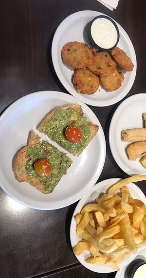 X3 things vegan (Top to Bottom) falafel (not sauce) / avocado on toast (ask for no cheese) / chips  at Antares in Cordoba