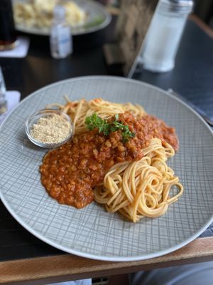 Vegan Linsen Bolognese with Cashew Parmesean  at Funkhaus in Cologne