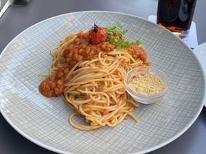 vegan spaghetti bolognese🍝  at Funkhaus in Cologne