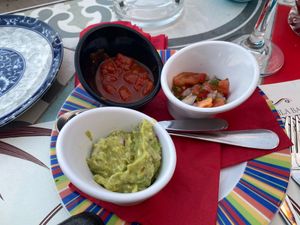 Condiments with vegan fajitas at La Tabernita Mexicana in Corfu