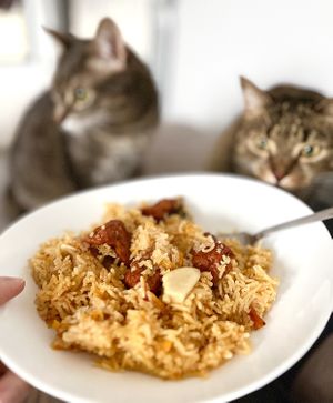 Delicious vegan pilaf with Kolibri smoked seitan and baked garlic at Kolibri in Yerevan