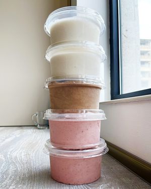 Vegan ice-cream: strawberry, chocolate and vanilla at Kolibri in Yerevan