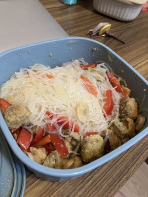 Funchoza a made with tofu nuggets  at Kolibri in Yerevan